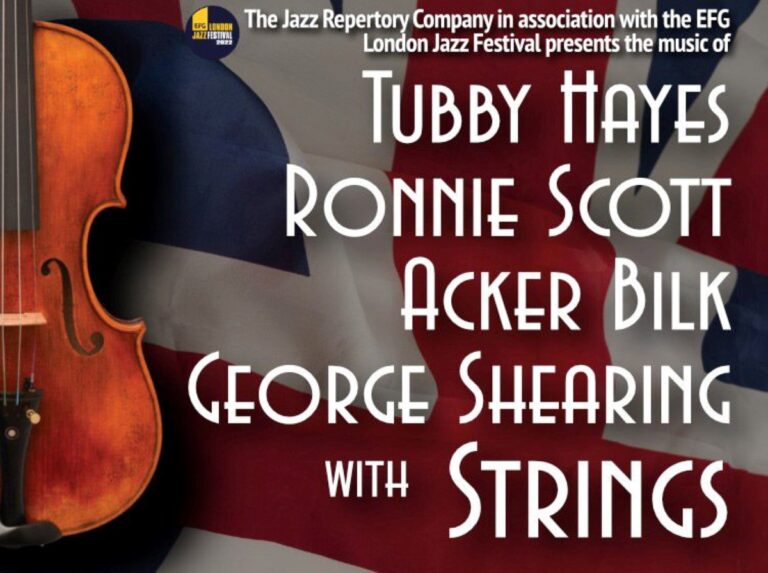 Poster for The Music of Tubby Hayes, Ronnie Scott, Acker Bilk and George Shearing – with strings – at Cadogan Hall.