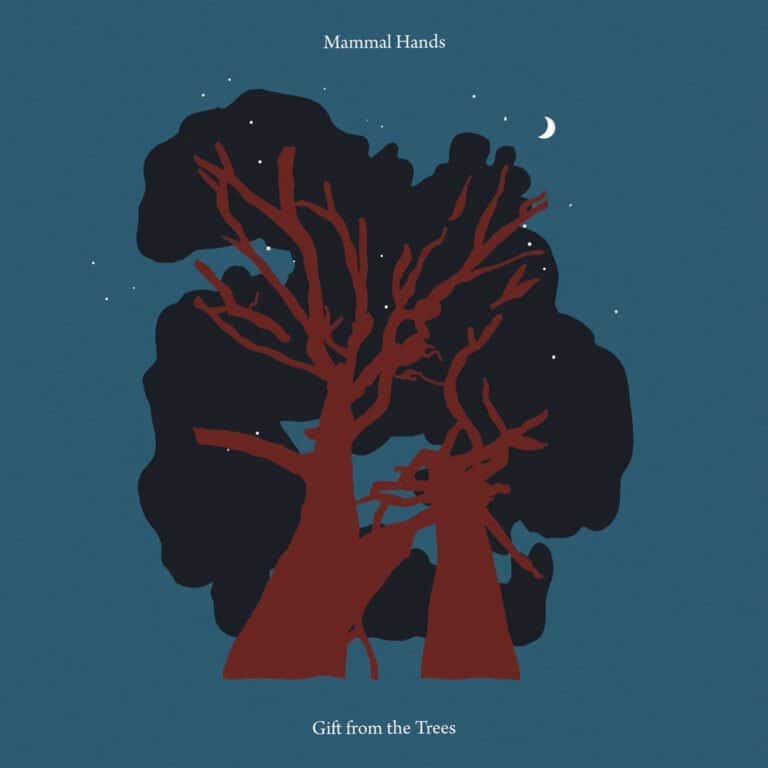 Gift From the Trees album cover. Red tree illustration on blue blackground