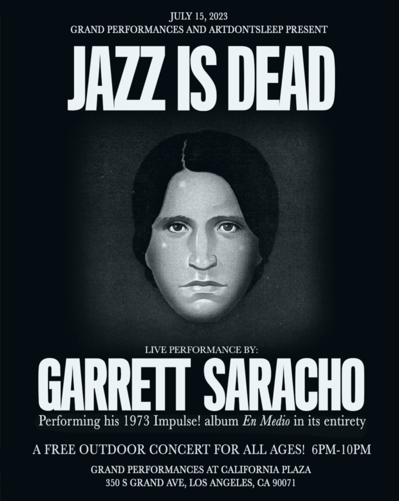 Jazz is Dead performance flyer featuring album cover. All in black and white